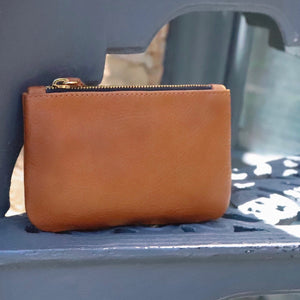 Crissy - Leather zipper pouch in saddle leather.  Made in USA by jana kay 