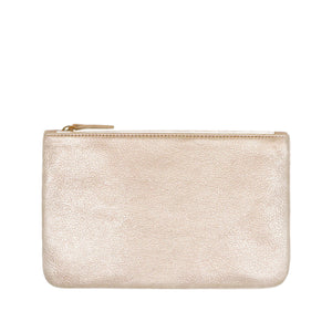 Carmel - Leather zipper clutch in champagne metallic leather.  Made in USA by jana kay 