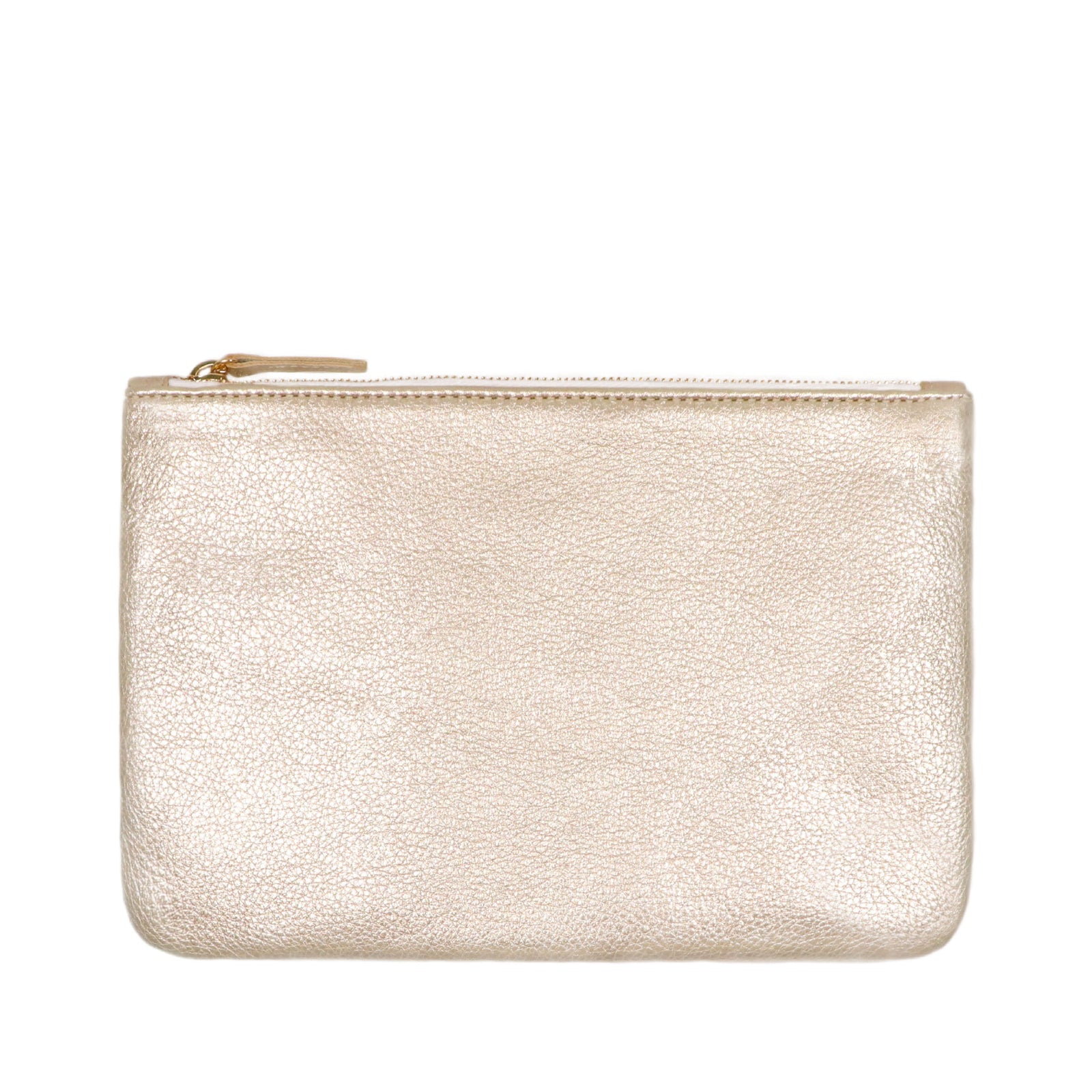 Carmel - Leather zipper clutch in champagne metallic leather.  Made in USA by jana kay 
