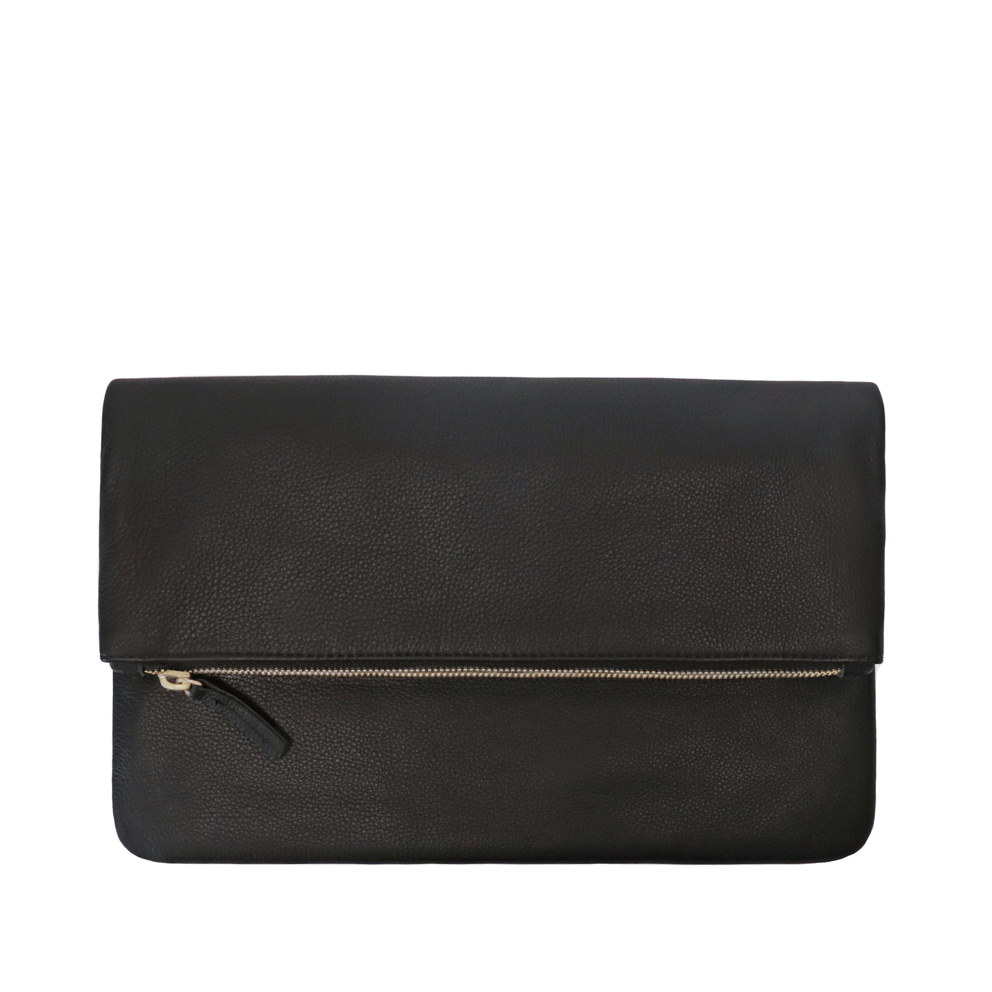 Malaga Clutch - Leather fold over zipper clutch in Acorn leather. Made in U.S.A. by Jana Kay.