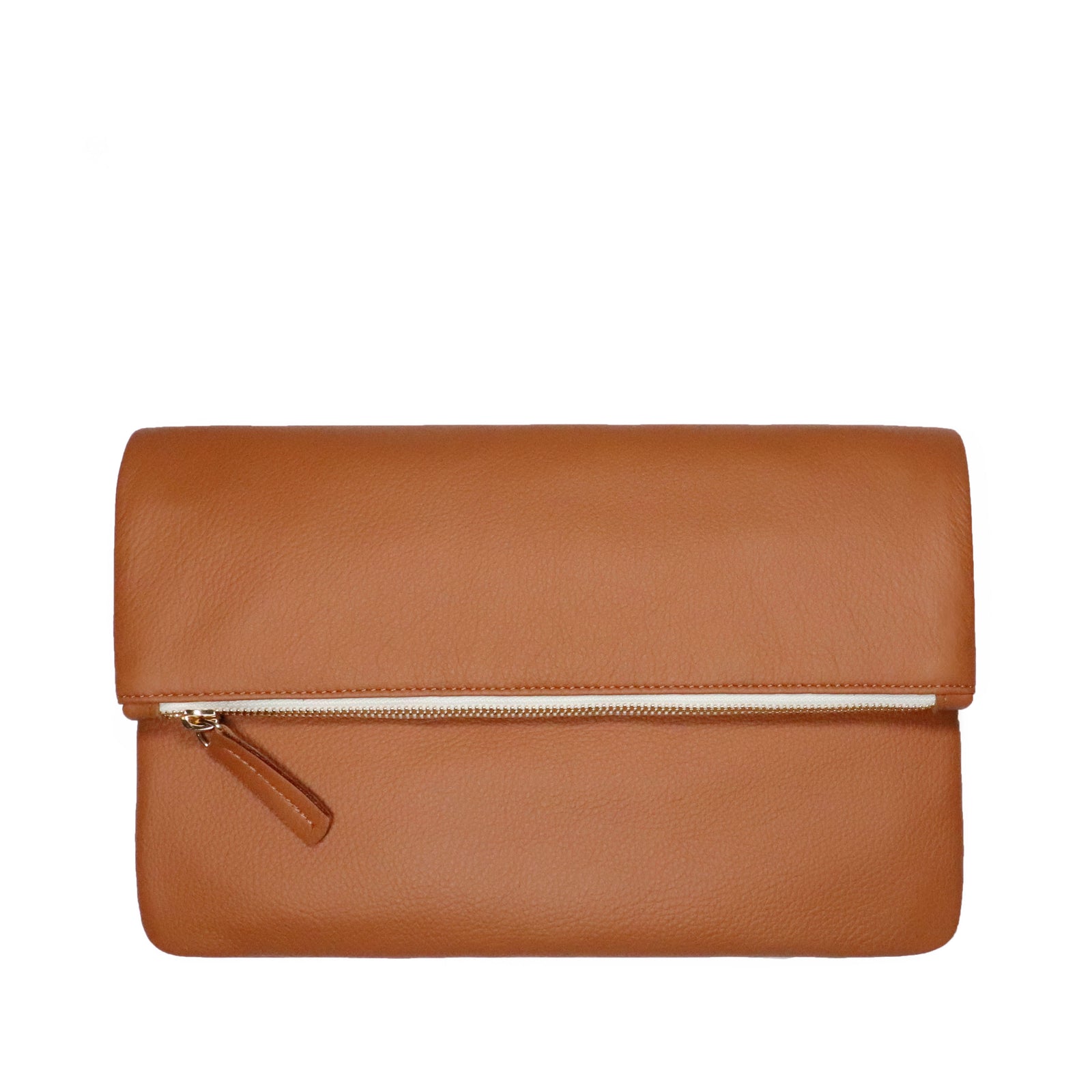 Malaga Clutch - Leather fold over zipper clutch in Acorn leather. Made in U.S.A. by Jana Kay.
