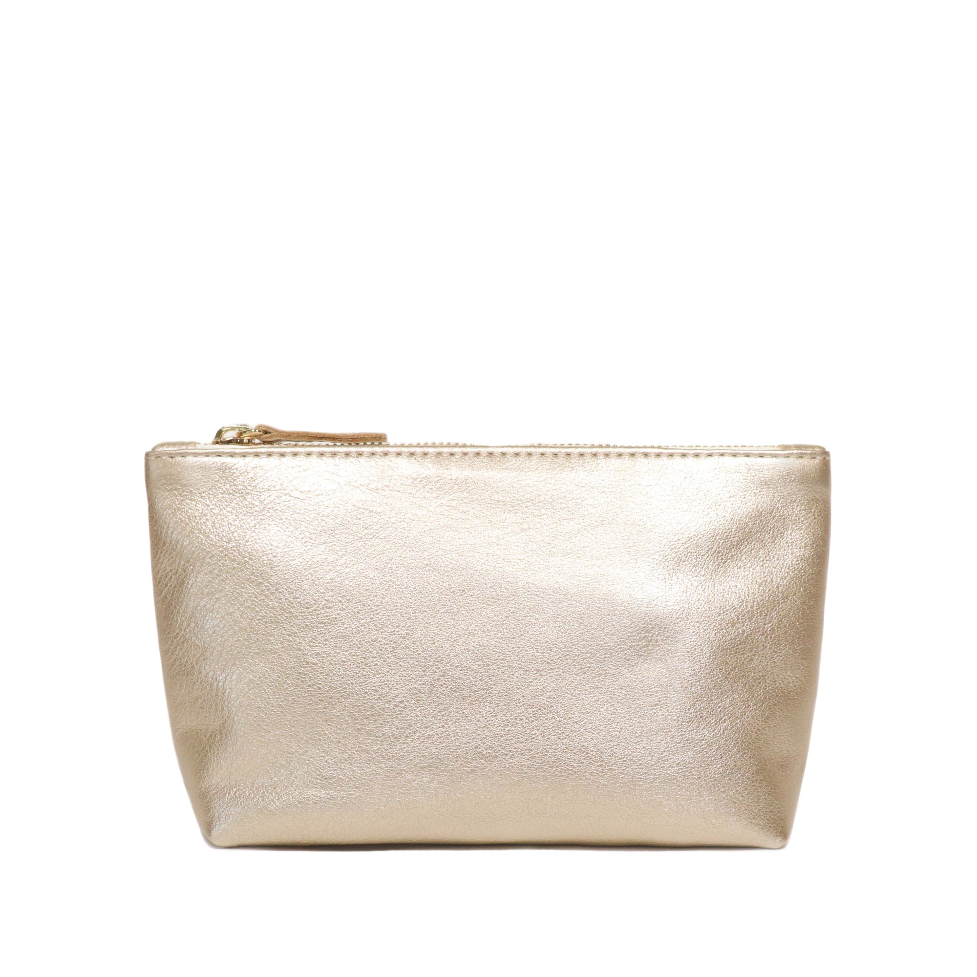 Napa Pouch - Leather zipper pouch in champagne metallic leather. Made in U.S.A. by Jana Kay.