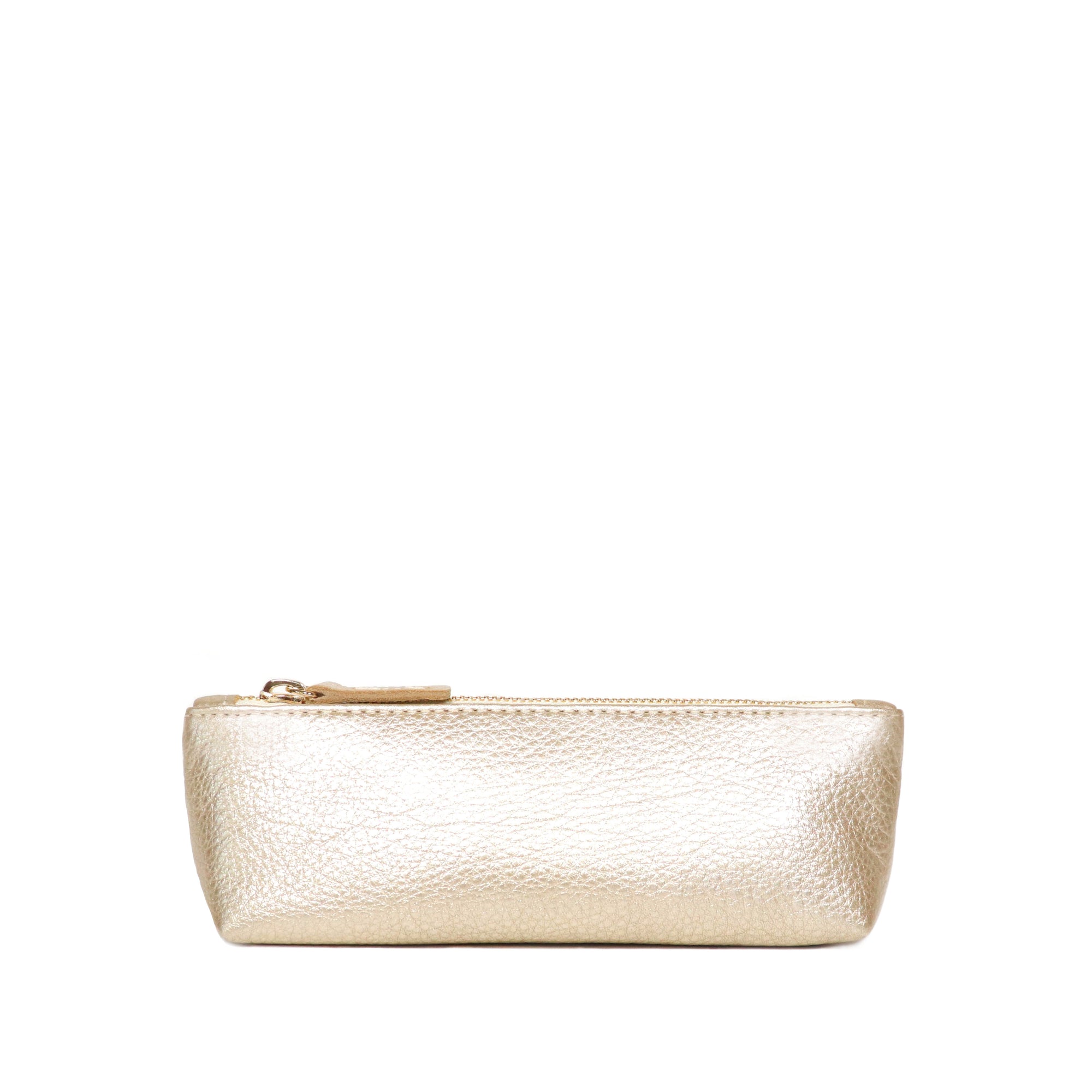 Pismo Pouch - leather zipper pouch in champagne metallic leather.  Made in U.S.A. by Jana Kay. 