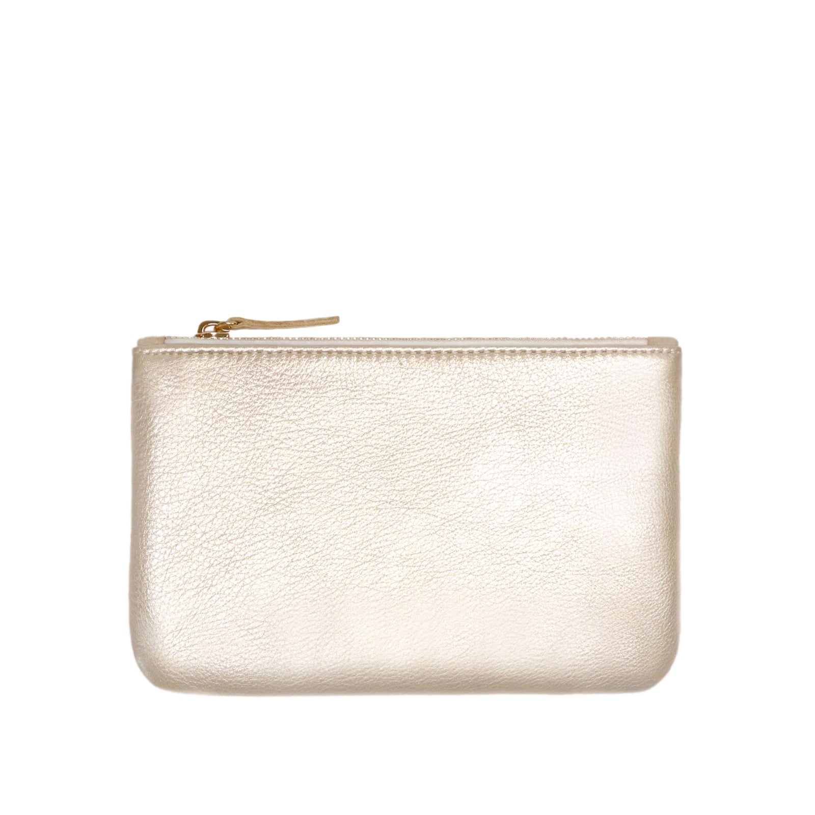 Sonoma  - Leather zipper clutch in champagne metallic leather.  Made in USA by jana kay 